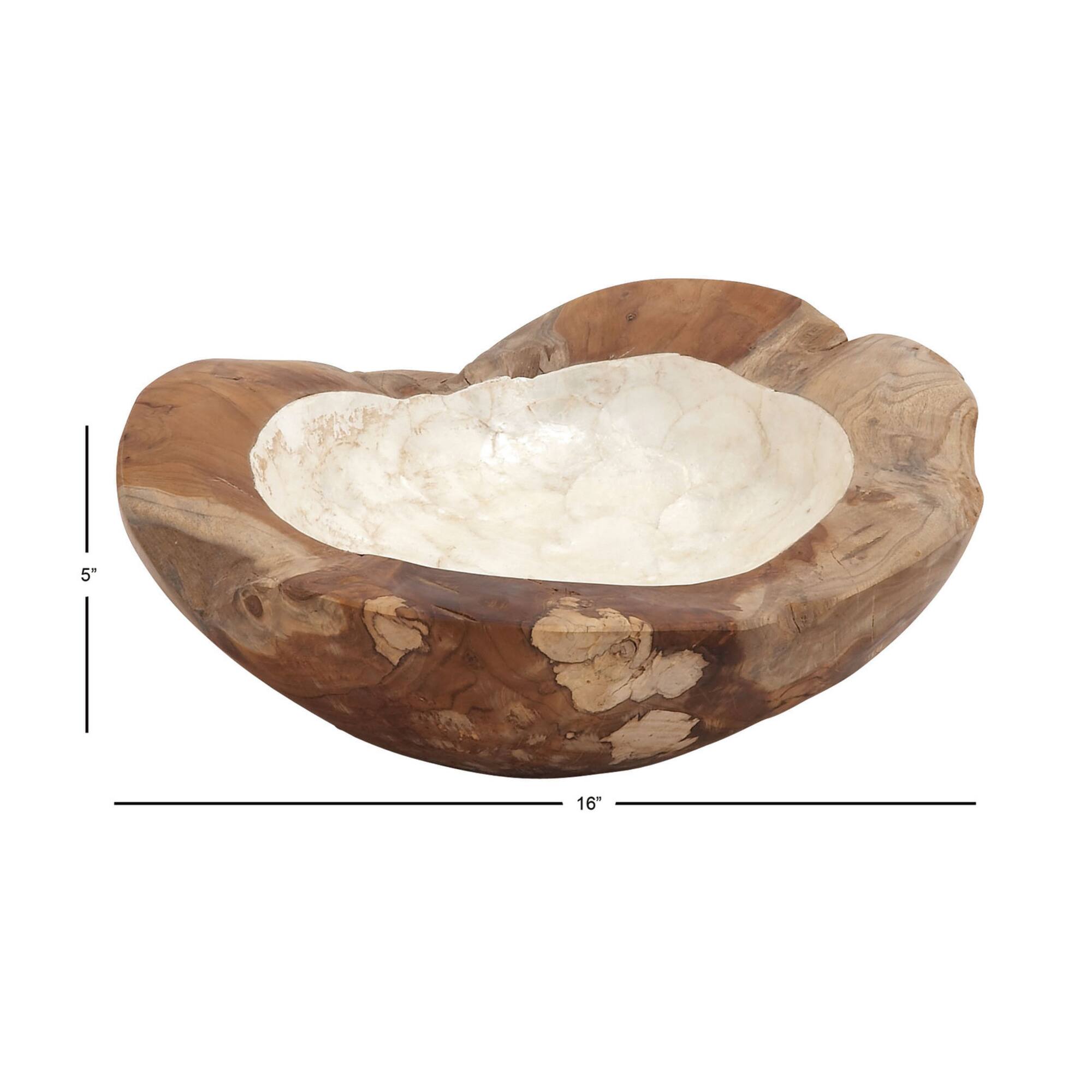16" Natural Brown Wood and Shell Natural Decorative Bowl